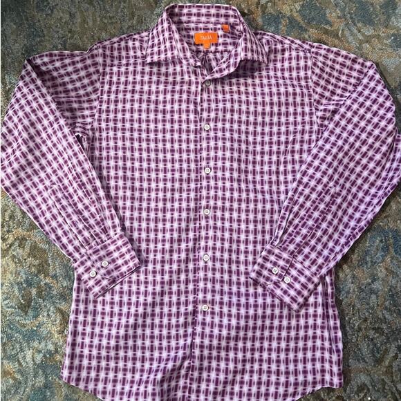 Tallia Men’s Purple Geometric Check Dress Casual Shirt, M - Picture 1 of 4